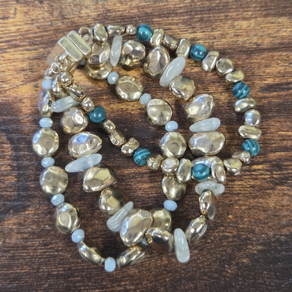 Goldtone Faux Malachite and Stone Magnetic Bracelet